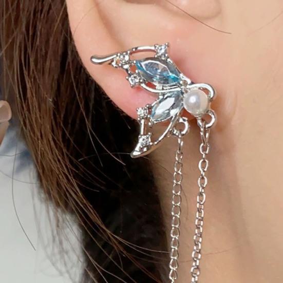 1 пара милых серег-капель в форме бабочек, женские асимметричные серьги-гвоздики с цепочкой и кисточками, серьги-гвоздики из искусственного жемчуга, инкрустированные стразами