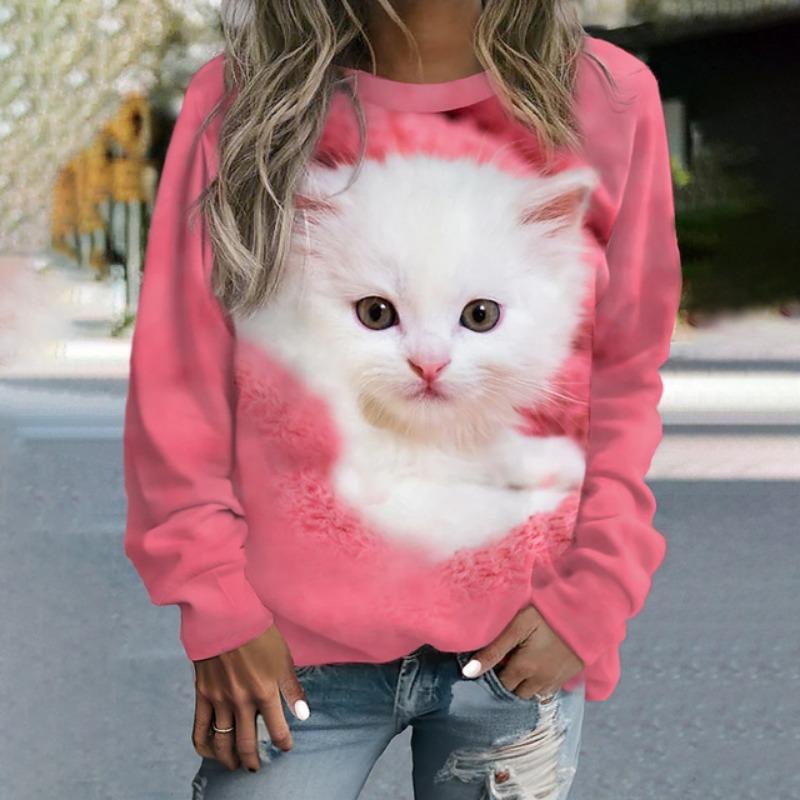 3D Милый Кот Принт Длинные Рукава Рубашки Весна И Осень Смешные Зимние Топы Стиль Кавайи Уличная Одежда Толстовки Свитшоты Для Женщин