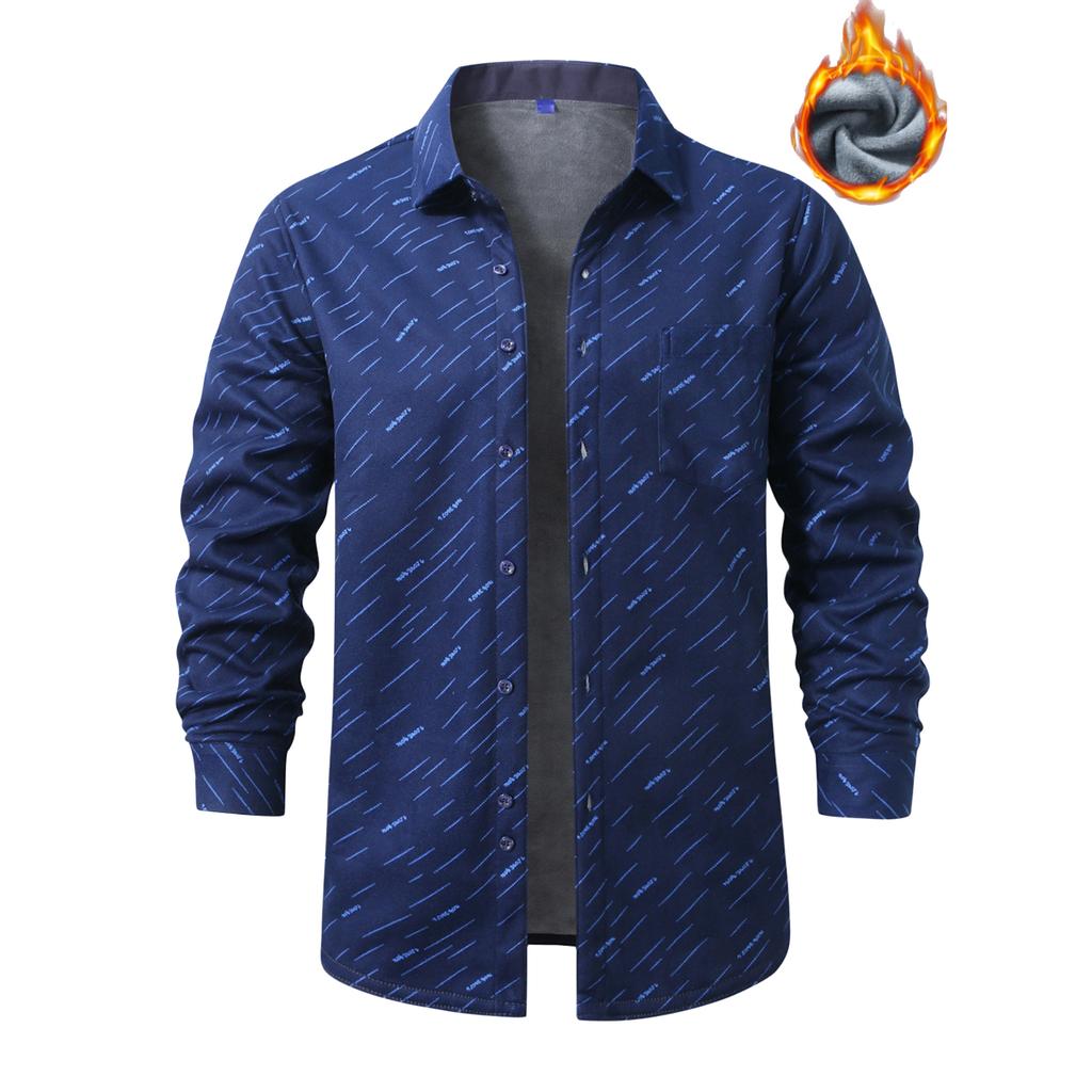 Men's Fleece And Thickened Warm Checked Button Shirt, Men's Fashionable Square Collar Casual Long-sleeved Top