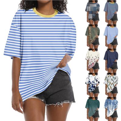 Рубашка для женщин, модная повседневная свободная футболка с принтом и круглым вырезом, с короткими рукавами и принтом, женский топ