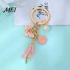 Keychain Pendant with Round Imitation Pearls, Flower Butterfly Enamel Charm Zinc Alloy Key Ring, Pastoral Style Layered Holder Decorative