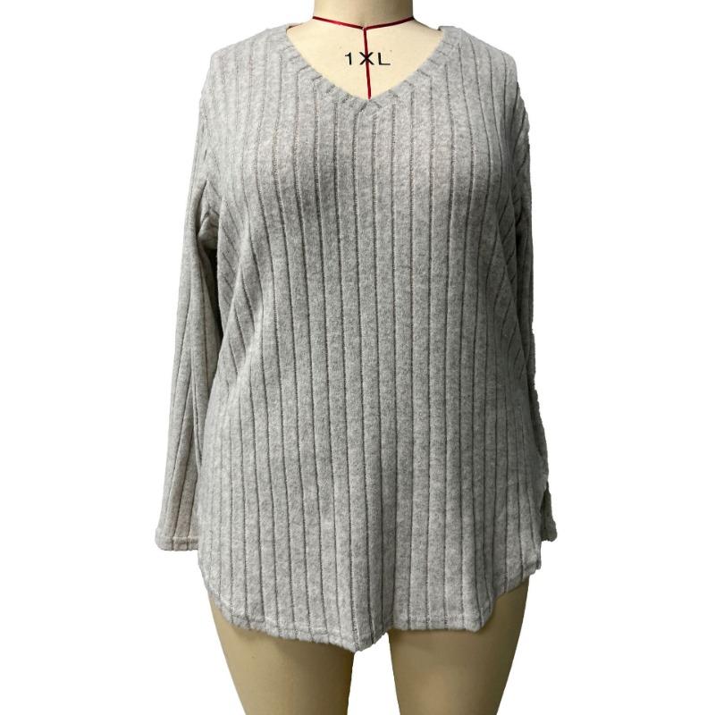 Осень-зима, свободные женские пуловеры с длинными рукавами, однотонные топы больших размеров, одежда больших размеров, вязаная футболка с v-образным вырезом