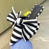 Fashion Oversize Bowtie Mule Shoes Women Fashion Pointed Toe Stripe Wave Slip-on Sandals Ladies Luxury Satin Silk Outdoor Flat Slippers
