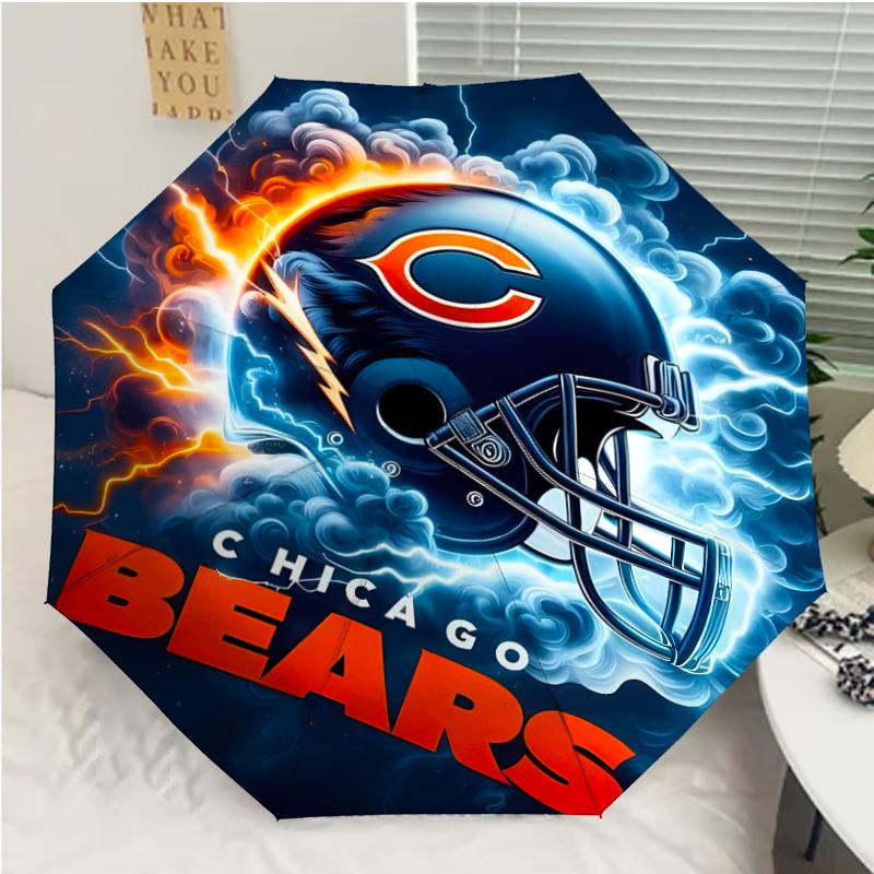 Автоматический зонт с принтом логотипа Chicago Bears, 8 ребер, железный каркас, пластиковая ручка, подходит для путешествий на открытом воздухе и на каждый день, идеальный подарок