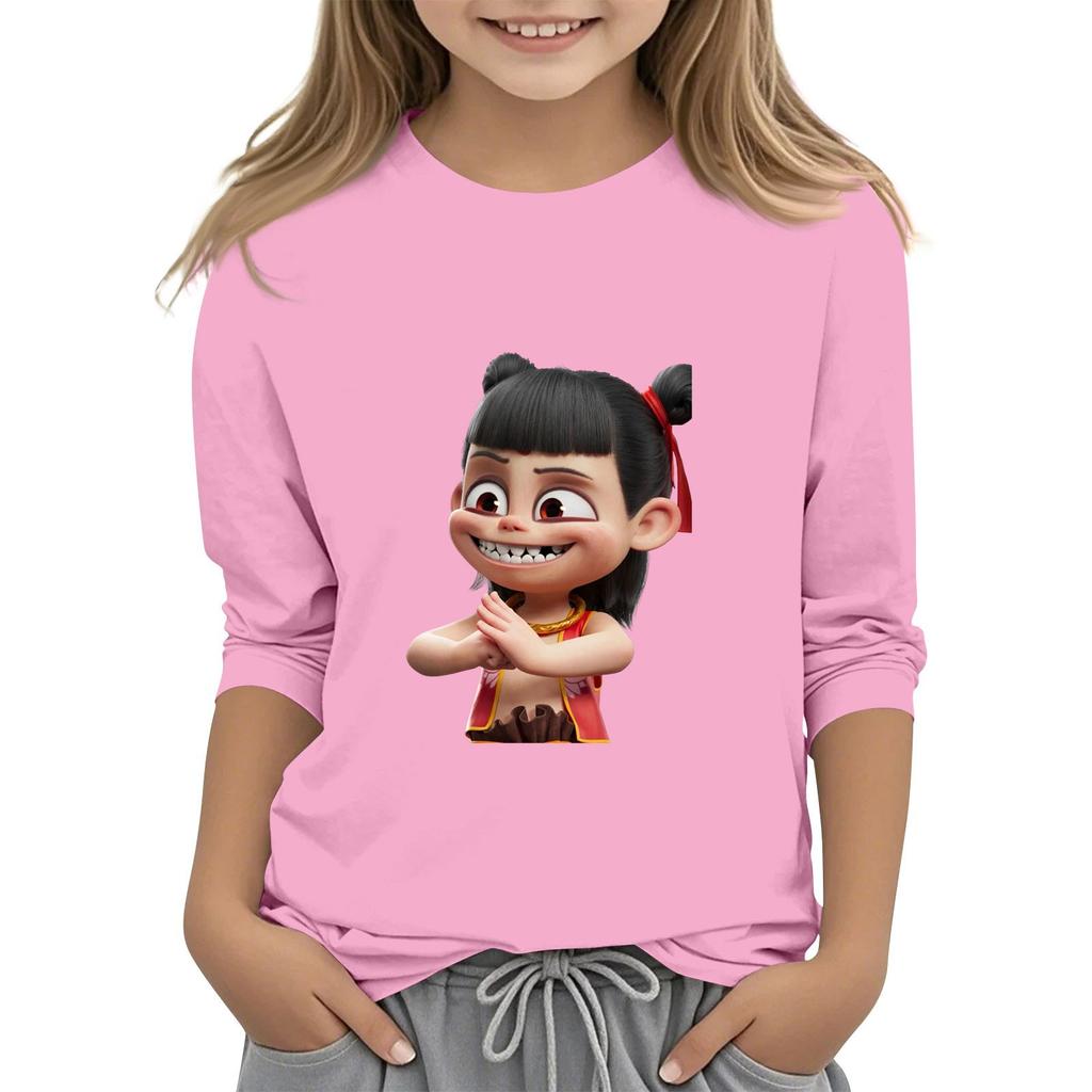 Топы с принтом для девочек 5-16 лет с круглым вырезом и рукавами 3/4 Футболки Модные топы Наряды Футболки