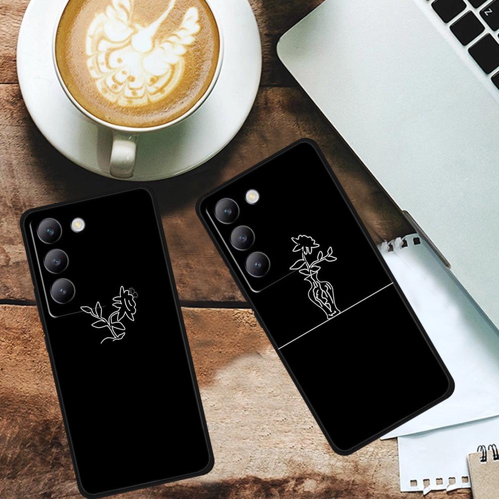 Vivo V40 SE Черный Мягкий Чехол из ТПУ для Телефона - Простой Дизайн с Линиями