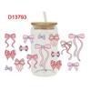 Waterproof Wrap Stickers Clear Pink Bow Decals Diy UV DTF Transfer Sticker  For 16Oz Glass Cup