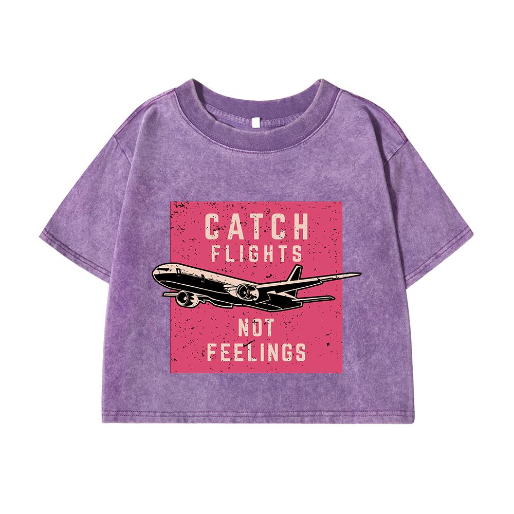 Женские хлопковые выстиранные футболки Модные состаренные футболки обычного кроя Укороченные топы Лови моменты, а не чувства Принтованные футболки Одежда