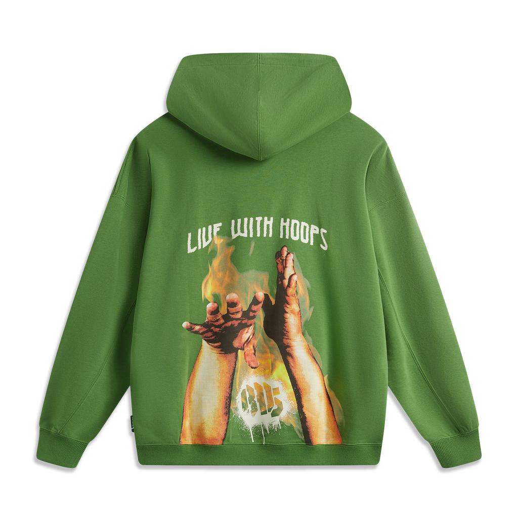 Li Ning Anti-Five Series Casual Comfortable Versatile Hooded Pullover Sweatshirt Men Sweatshirt Green AWDUA21-2