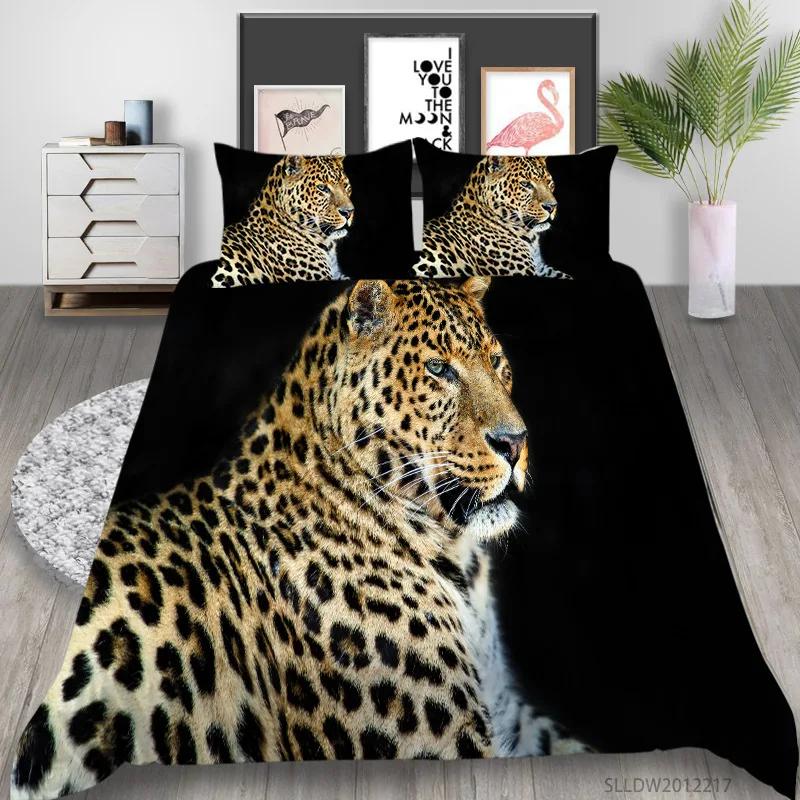 Leopard Duvet Cover Set King/Queen Size Brown with Black Spots Cheetah Bedding Set for Adults Men 2/3pcs Polyester Quilt Cover