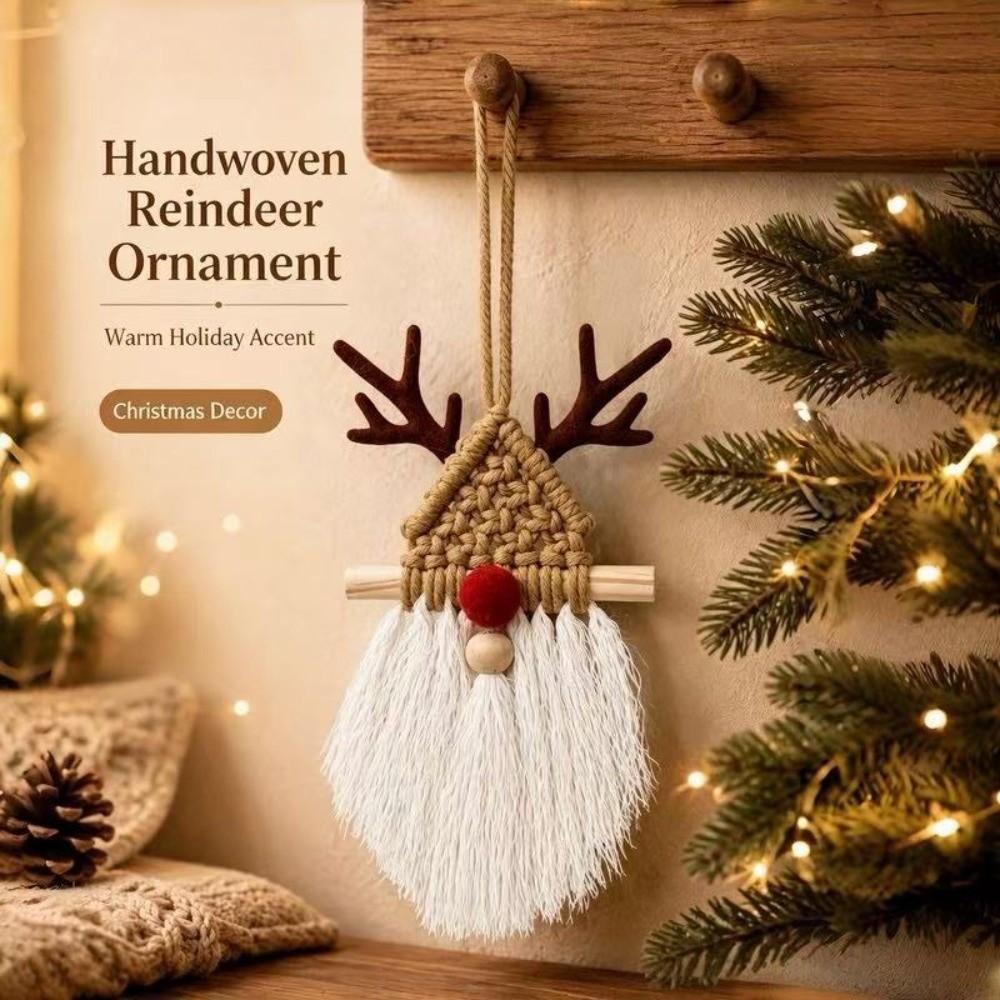 Bohemian Style Wall Decorative Tapestry Handwoven Deer Macrame Wall Hanging Wall Art Santa Claus Christmas Tree Tapestry