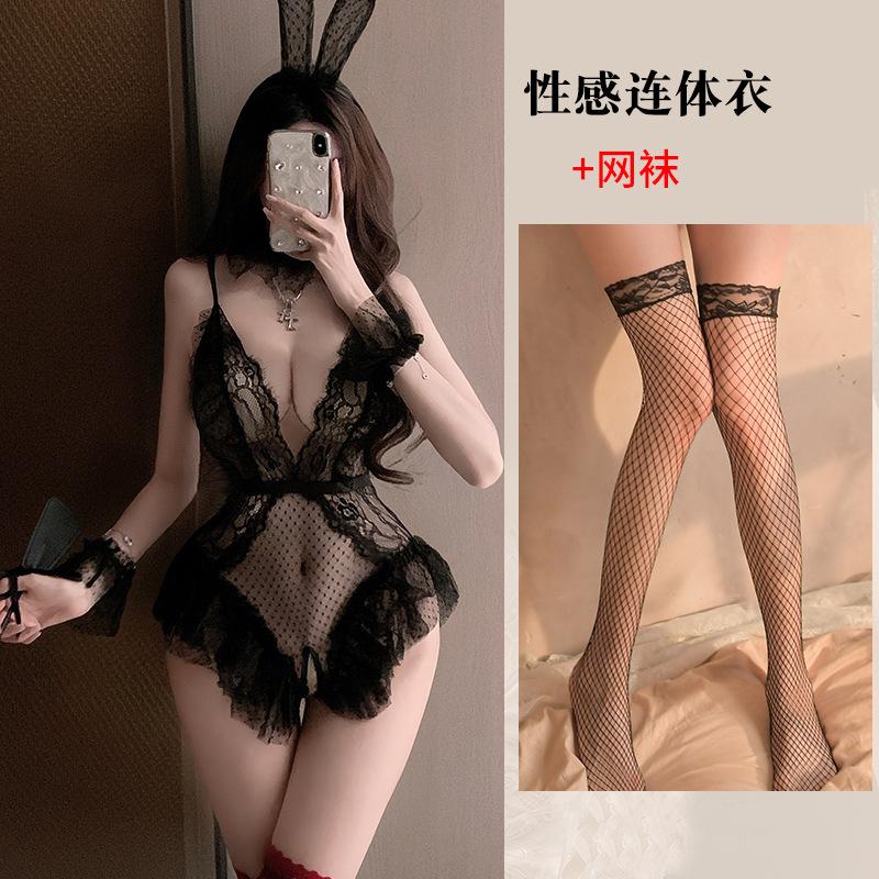 Sexy lingerie sexy suspender lace seduction hollowed out open onesie hot uniform woman
