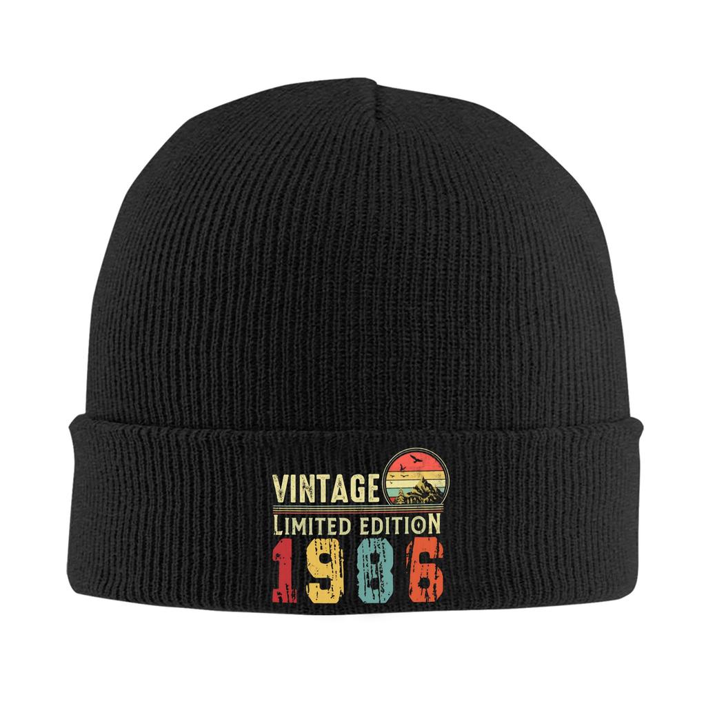 Born in 1986 vintage age 40 years old funny 40th birthday Cuff Beanie Knit Skull Cap For Men Warm Knit Skullies Beanie Cap