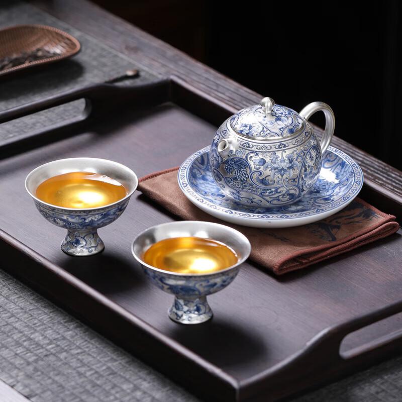 Chaxun Blue & White Ceramic Portable 3-Piece Tea Cup Set