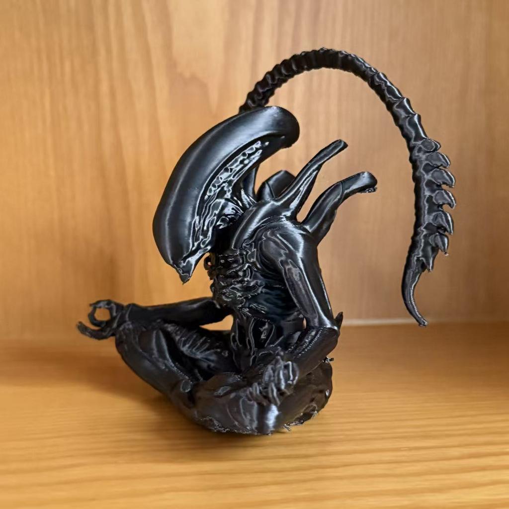 1 Piece of Black Alien Figurine in Meditation, 3D Printed with Creative Design to Create a Personalized Atmosphere,