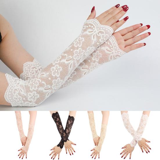 1 пара летних велосипедных рукавов с полыми кружевными тонкими дышащими быстросохнущими анти-УФ-эластичными эластичными перчатками для свадебной вечеринки, свадебными перчатками, вещами для свадебной вечеринки