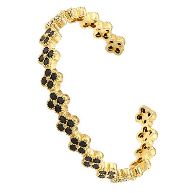 Легкая Роскошь Медь С Цветными Бриллиантами Клевер Открывающийся Регулируемый Браслет Лепесток Цветка Браслет Vl570