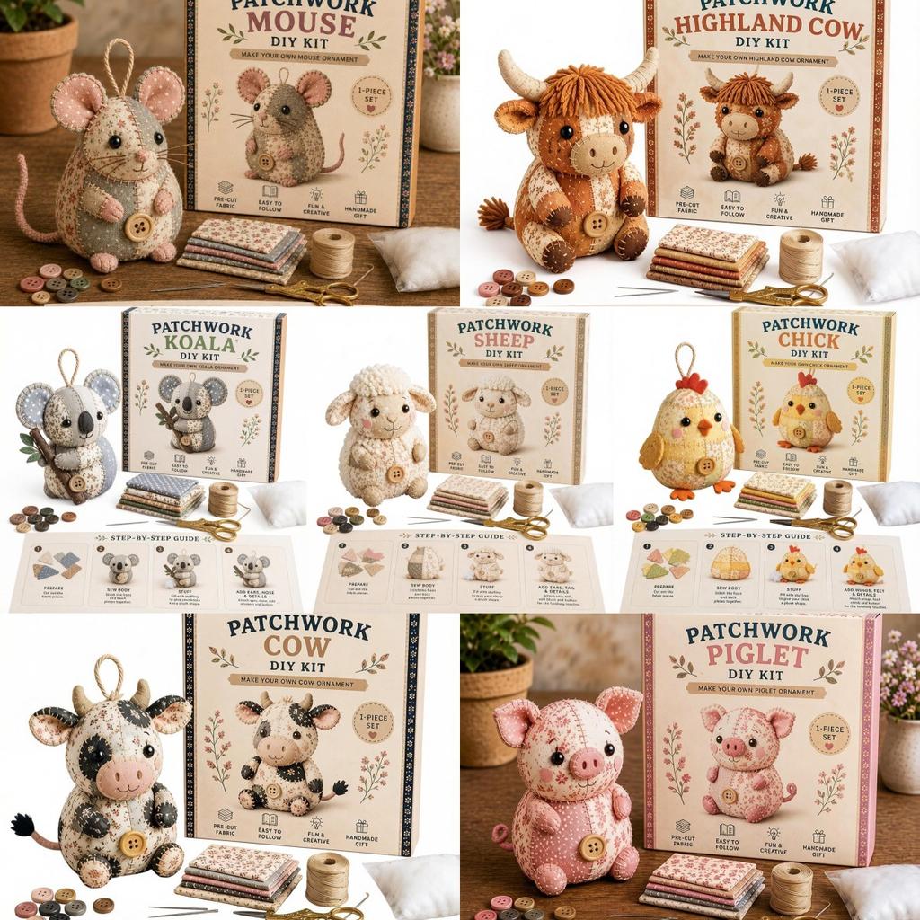 DIY Sewing Kit Stuffed Animal Craft Patchwork Mouse Plush Toy Making Set Handmade Educational Gift for Kids Adults
