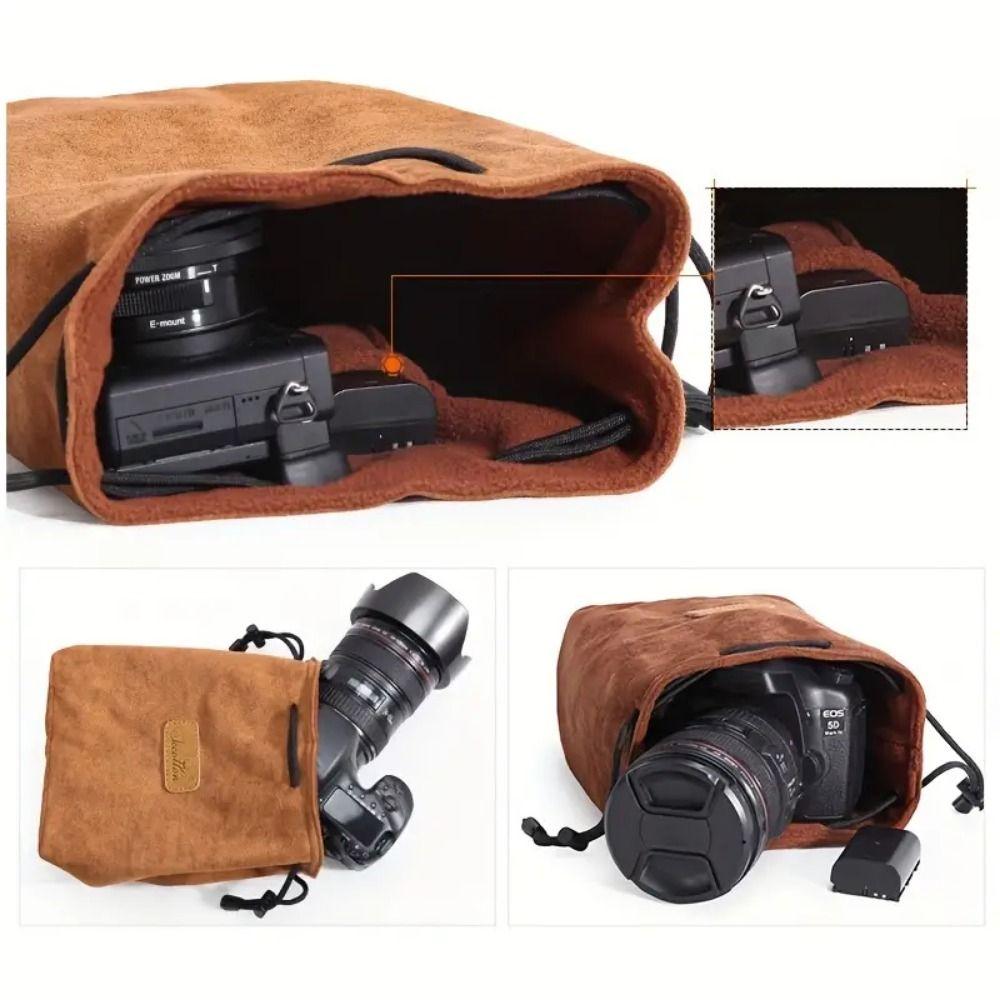Portable Camera Storage Bag Soft Lens Protective Case Vintage Lens Pouch for Canon/Nikon Camera