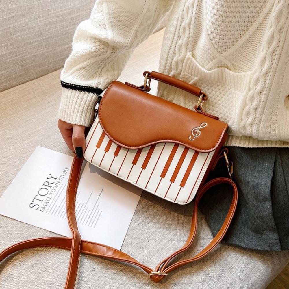 Vintage Mini Square Bag Crossbody PU Leather Bag Trendy Piano Pattern Shoulder Bag Unisex