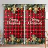 2pcs Happy Christmas Atmospher Printed Curtain for Christmas Home Decor - Rod Pocket Window Treatment for Bedroom,Office,Kitchen
