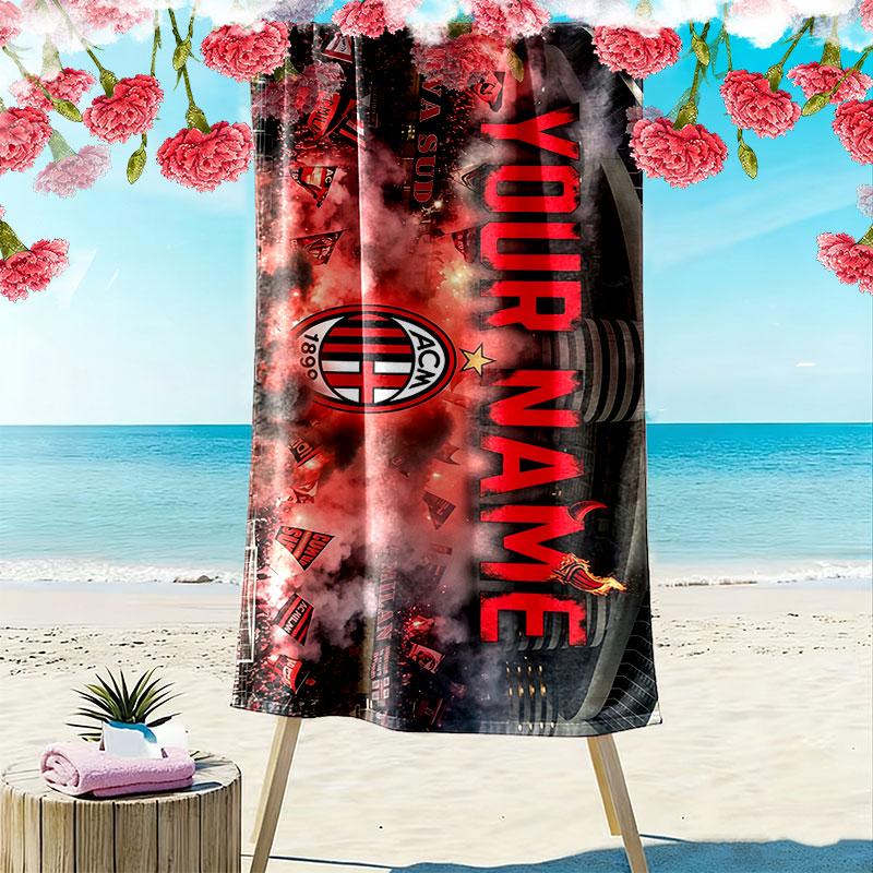 Custom Name,AC Milan Print Beach Towel, Large Soft Quick Dry Towel for Beach Camping Swimming