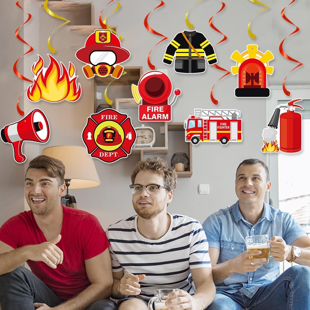 36PCS Fire Truck Party Decorations Hanging Swirls , Firetruck Birthday Decorations, Firefighter Party Favors, Fireman Theme Birthday Baby Shower