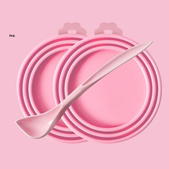 Pet Food Can Cover Reusable Silicone Sealed Can Cover with Spoon Fits 3 Standard Size Food Cans for Pet Food Cans or Canned Goods