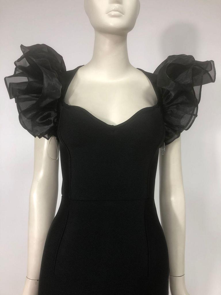 Женское элегантное платье-бодикон с сетчатыми рукавами-рюшами и открытой спиной