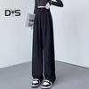 Women Pants High Waist Straight Wide Leg Trousers with Pockets Button Zipper Fly Solid Color Loose Fit Suit Pants Work Wear