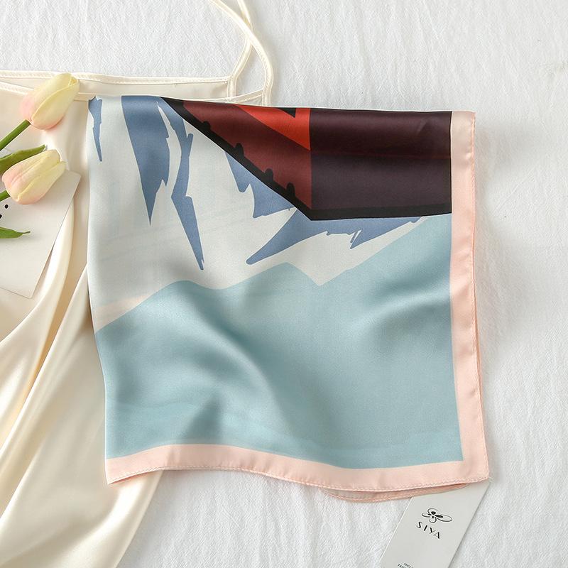 58 CM Summer New Simulation Silk Square Scarf Illustration Artistic Scarf Headband Women'S Decorative Versatile Small Headscarf
