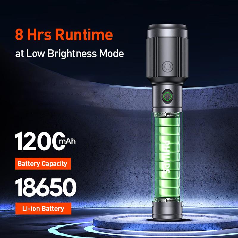 Philips Фонарик с зумом - высокая яркость для освещения на большом расстоянии. Регулируемая яркость, бесступенчатое затемнение