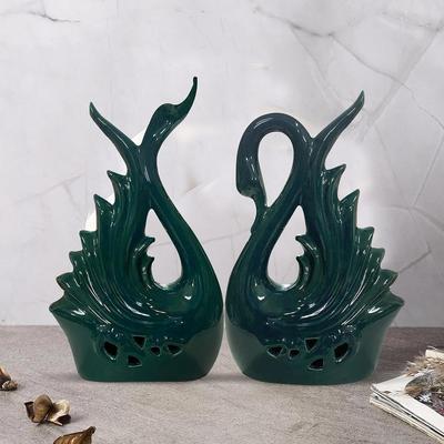 Современная элитная керамическая фигурка в виде лебедя | Красивый декор для дома (Упаковка из 2 шт., зеленая)