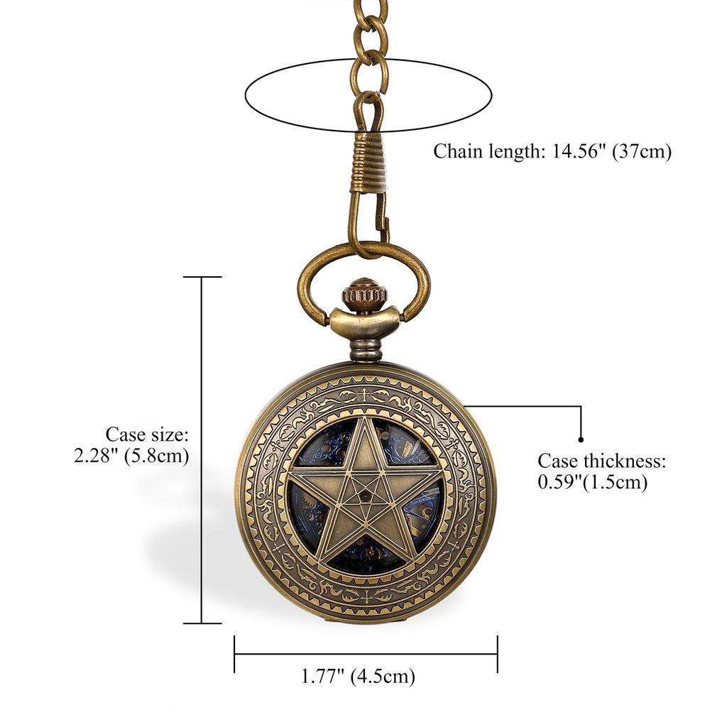 JEWELRYWE Карманные часы со звездой Автоматический скелетон Римский аналоговый Часы-подвеска Антикварный стиль Сплав Идеально для Дня совершеннолетия, Дня рождения, Юбилея, Ch