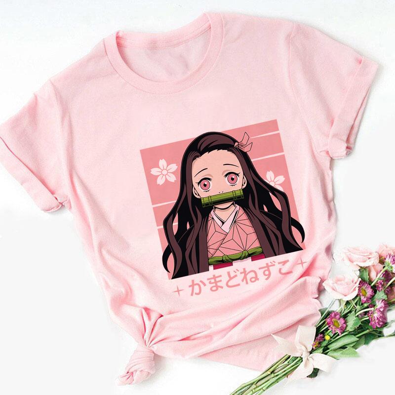 Nezuko Kamado Kimetsu No Yaiba Print Pink Kid Футболки для детей, милые детские Harajuku Kawaii Одежда для мальчиков и девочек, топы в подарок, Прямая поставка