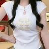 Женская облегающая футболка с коротким рукавом, больших размеров, в китайском стиле, с вышивкой, для похудения