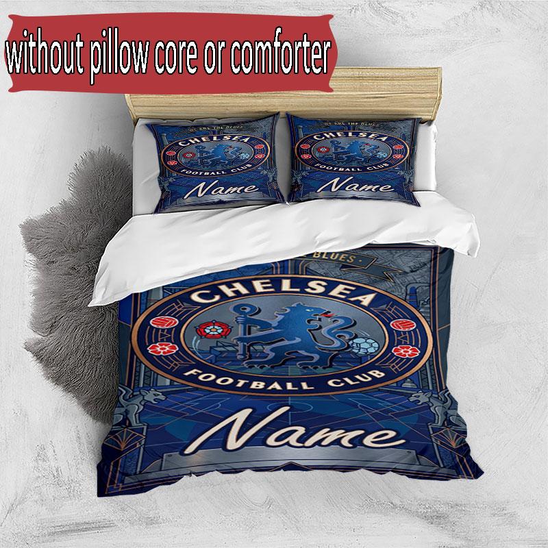 3pcs Duvet Cover Set (1*Duvet Cover + 2*Pillowcase, Without Core), Custom Name Chelsea Football Club Pattern Bedding Set, Home Bedroom Decor Gift