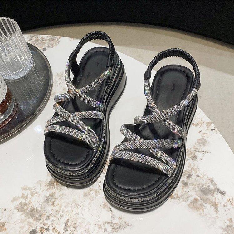 Комфортная обувь для женщин на танкетке 2024 года, босоножки с открытым носком, увеличивающие рост, летние каблуки, женская бежевая платформа, толстая подошва