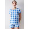 Blue Gingham Pajama Set With Shorts