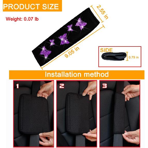 2PCS Car Seat Belt Covers, Polyester Fiber Vehicle Seatbelt Cushion Pad Protector, Automotive Safe Strap Cover Pad Help Protect Neck And Shoulder,