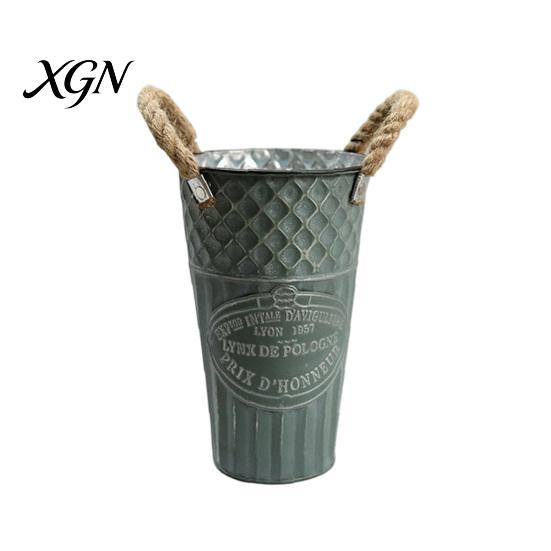 Large Open Mouth Bouquet Vase Vintage Metal Flower Buckets, Rustic Vases with Handles, Floral Containers, Wide Nostalgic Indoor Display Plant