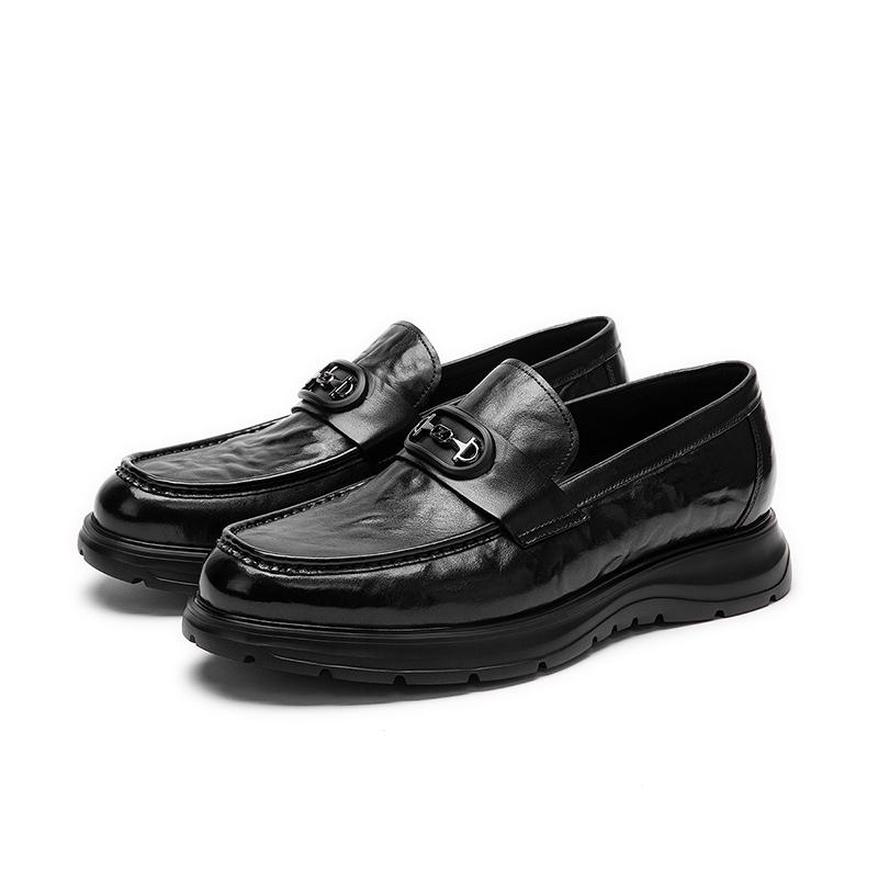 Top layer cowhide metal buckle decoration casual leather shoes