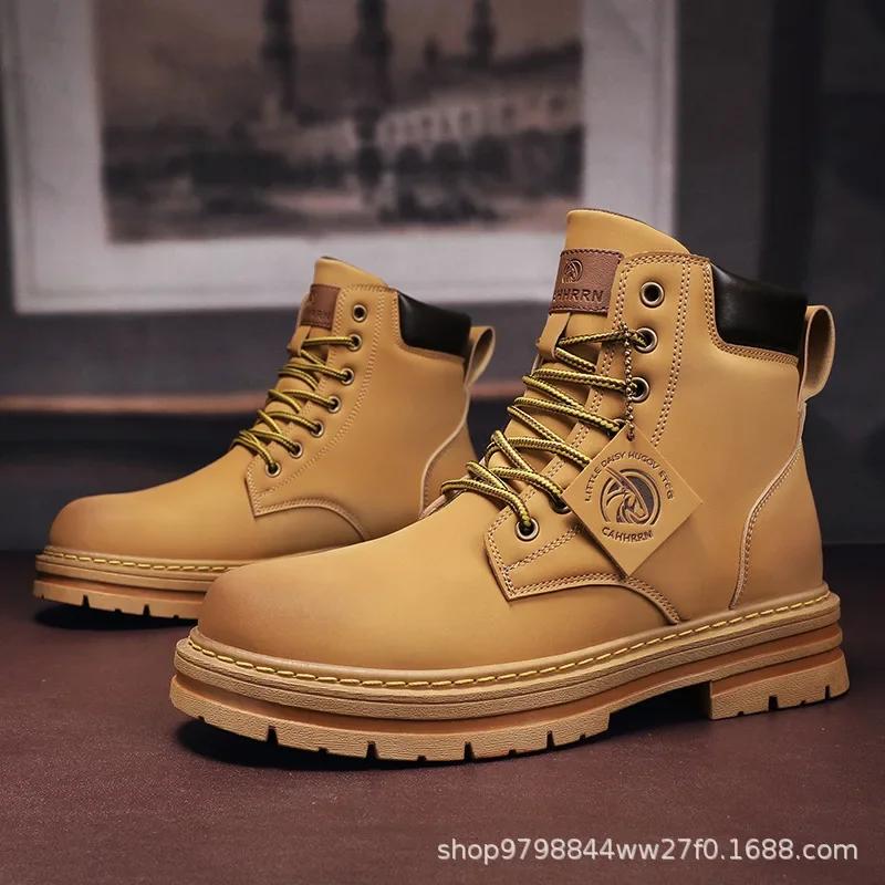 2024 Mens High Top Boots Mens Leather Shoes Fashion Motorcycle Ankle Boots Mens Winter Boots Comfortable Platform Desert Boots