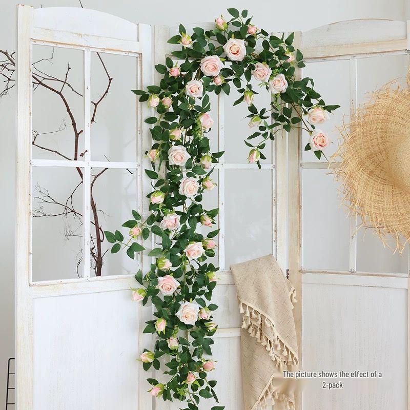 Artificial Rose Flower Vine Wall Decor for Air Conditioning Pipe and Storefronts