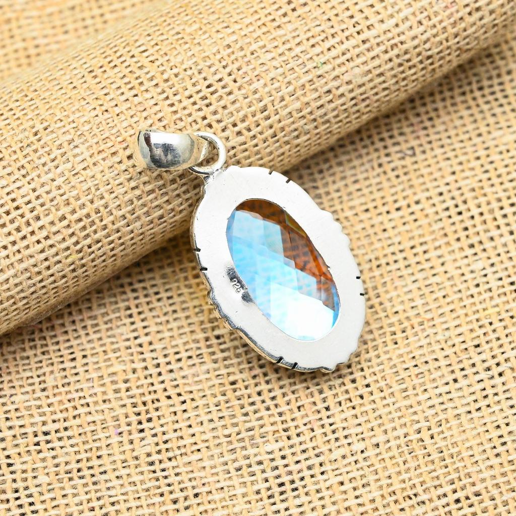 Fantastic Rainbow Mystic Topaz Gemstone Handmade 925 Solid Sterling Silver Jewelry Pendant