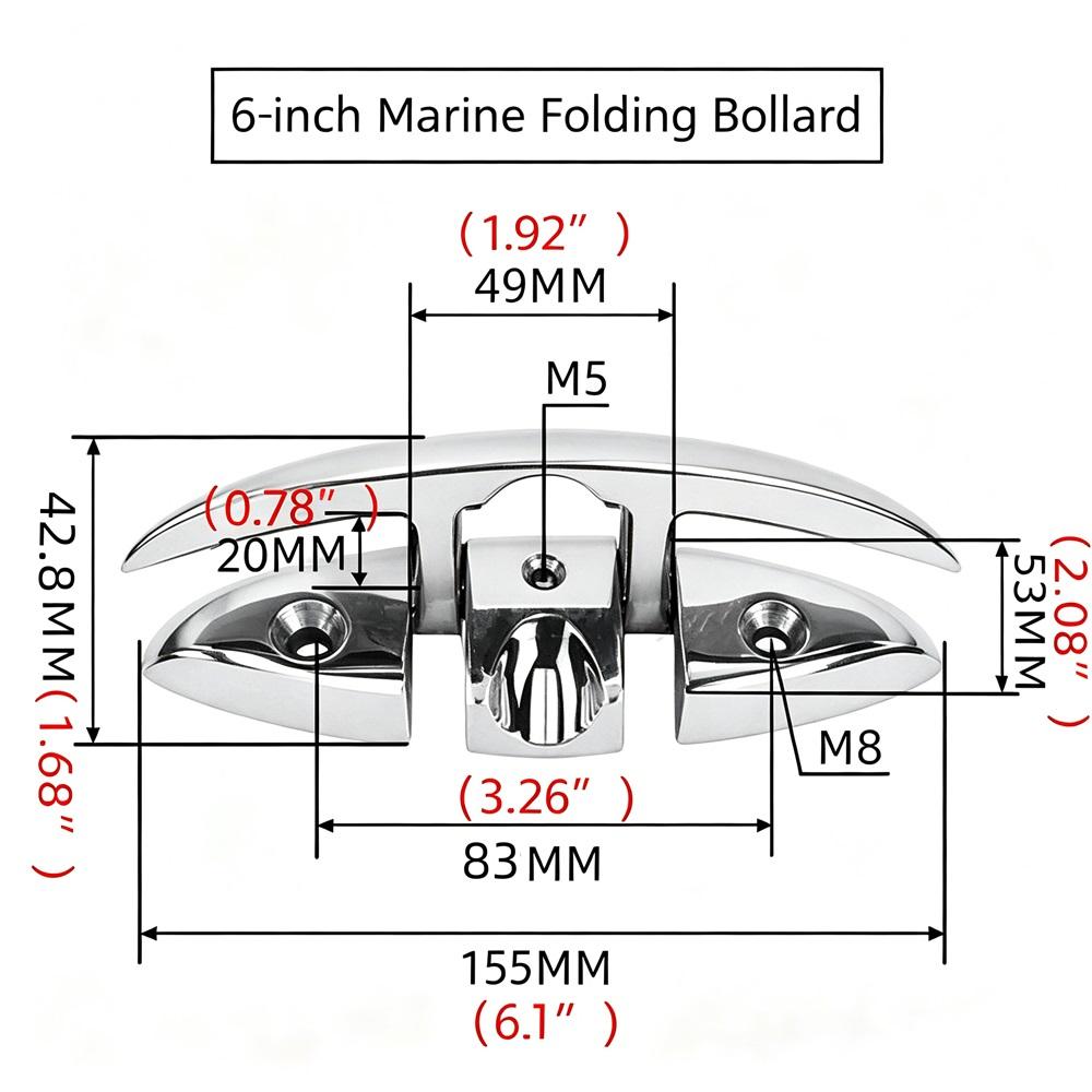316 Stainless Steel Marine Folding Bollard - Flip-Up Dock Cleat For Boats Yachts Kayaks 5"/6" Corrosion Resistant