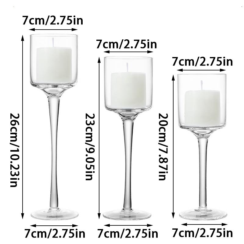 3PC Light Luxury Glass Candle Holder Tall Transparent Candlelights Romantic