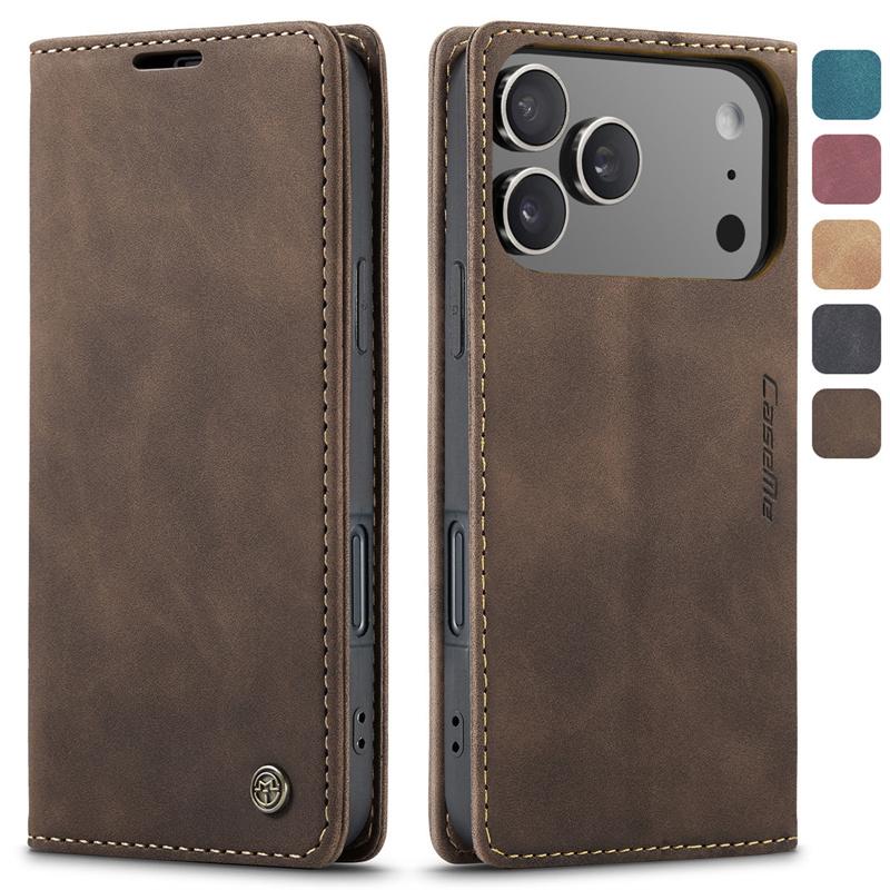 CaseMe Чехол для телефона для iPhone 17 Pro Max Air 16E 16 15 14 Plus 13 12 11 X XS XR SE 2022 8 Флип Кожаный Подставка Кошелек Держатель для карт Магнитная Полная защита