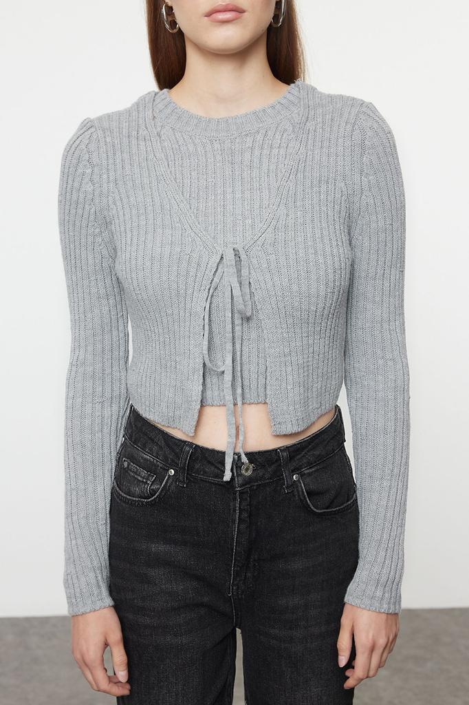 Women's Fashion Stylish Cardigan Pink Crop Blouse-Cardigan Set Knitwear Cardigan