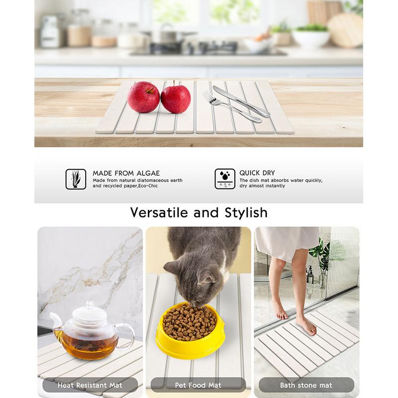 Stone Dish Drying Mat Super Absorbent Diatomaceous Earth Drying Mats Foldable Stone Dish Mat Kitchen Countertop Crockery Mat